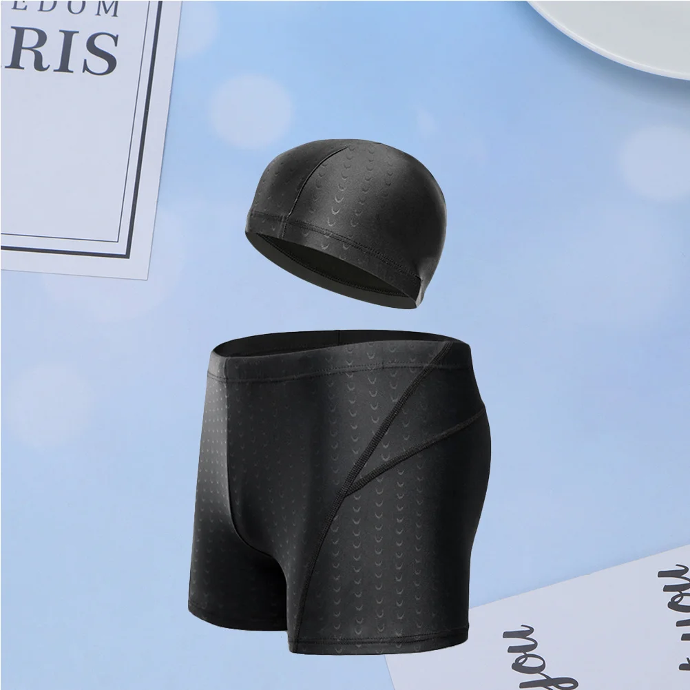 

Adults 5xl Black Waterproof Swimming Trunks Hat Set High Elastic Nylon Spandex Comfortable Tropical Beach Pool Swimwear