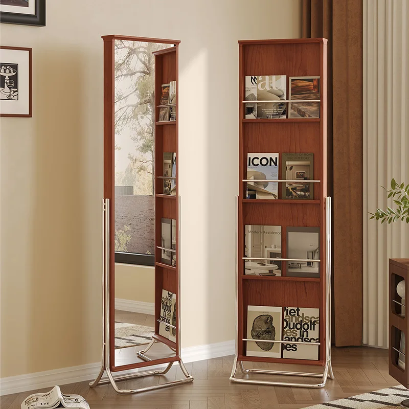 

MDF Mirror Antique Magazine Rack Full Length Movable Multifunctional Newspaper Rack