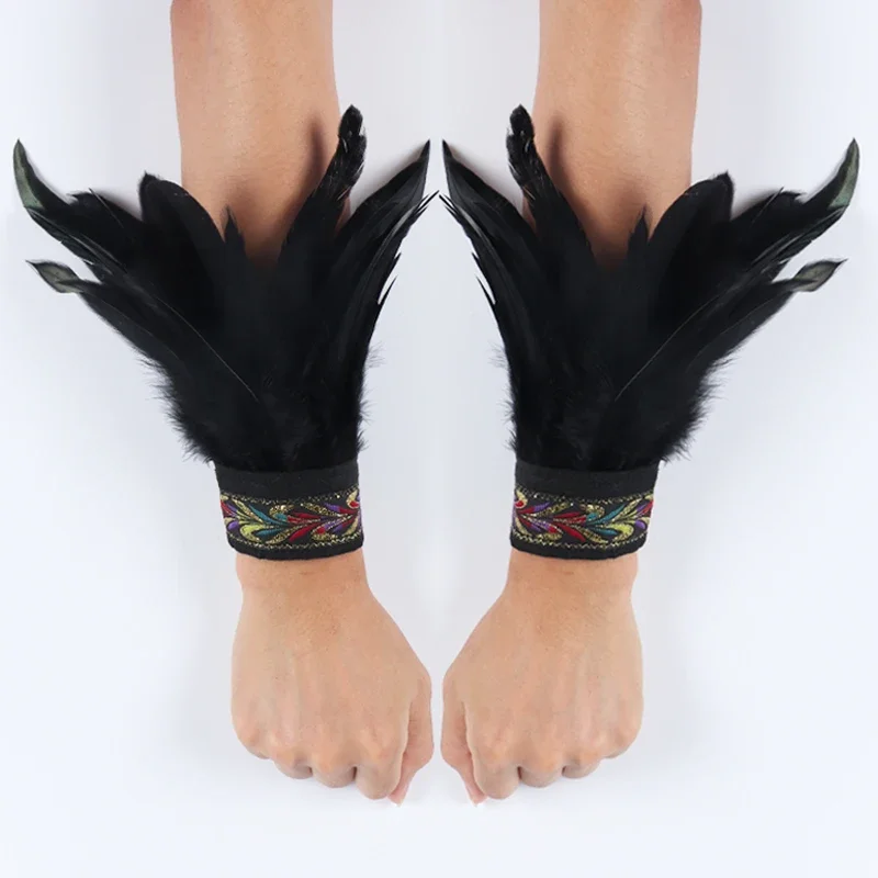 

Готические перья на запястье, манжеты на запястье, Хэллоуин, косплей, вечерние перчатки, грелки для рук, праздник, карнавал, сценическое шоу, костюм, аксессуары, одежда для косплея