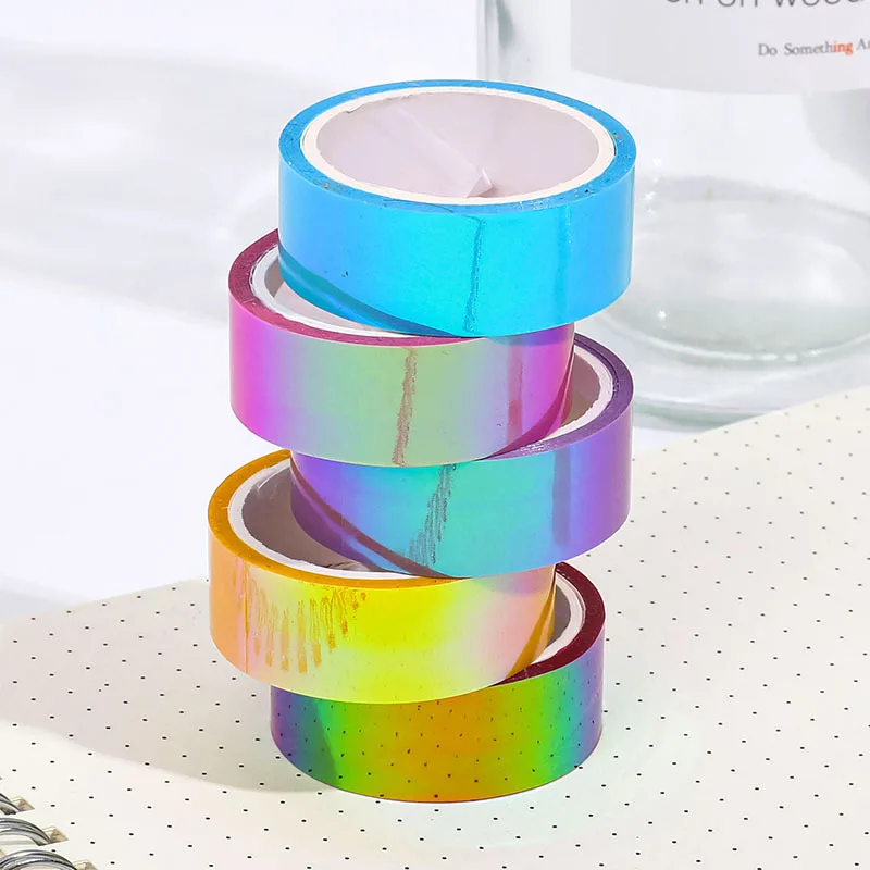 10PCS Creative Rainbow Laser Tape Stationery Handbook Colourful Decorative Waterproof Tape Student Diy Handbook Material Collage