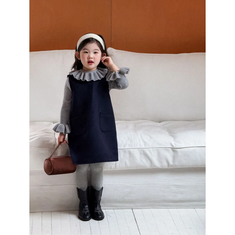 2025Winter New Children's Clothing Children's Clothing Girls' High-End Woolen Vest Dress Children's Winter Dress