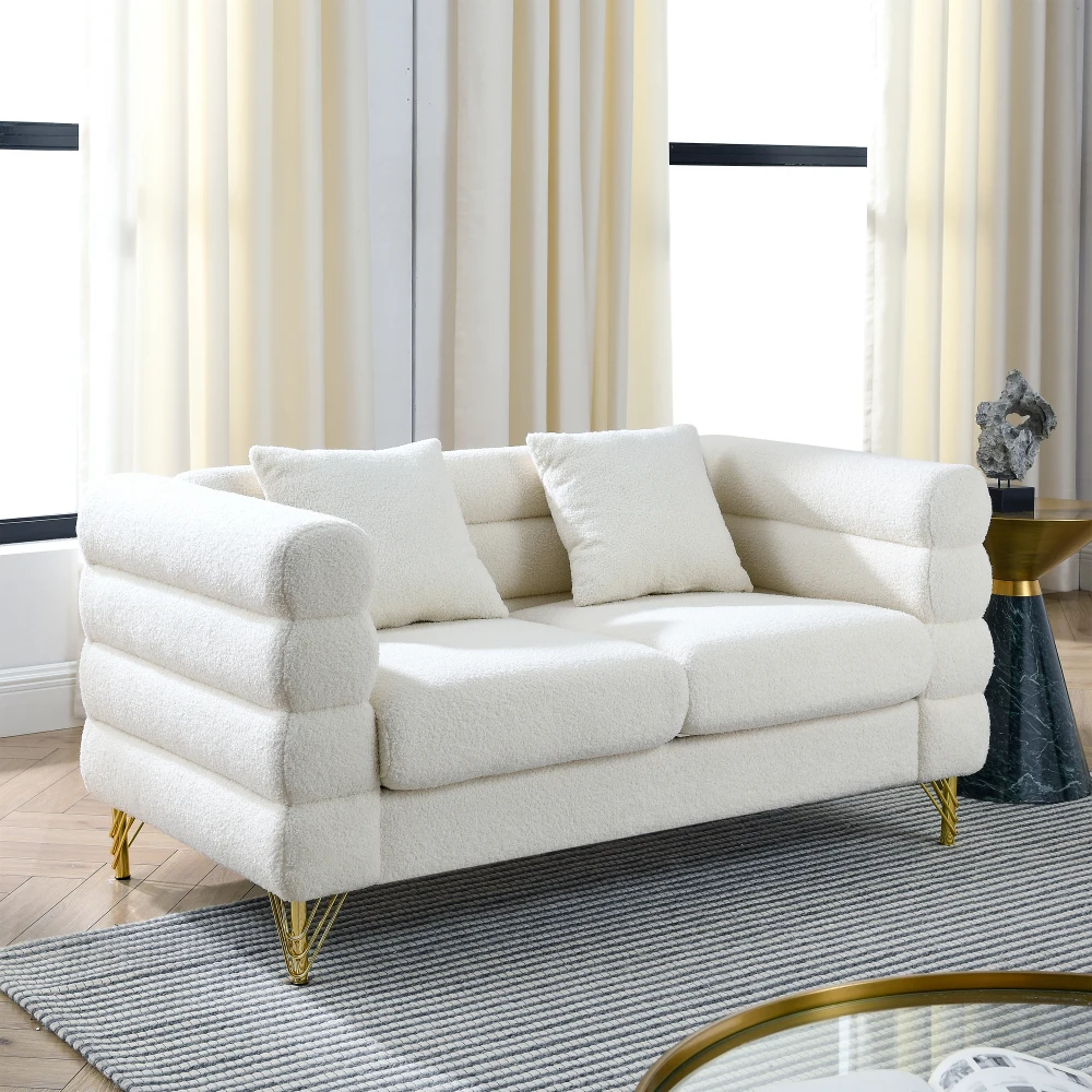 

2 Seater Sectional Sofa, Living Room Comfort Fabric Sectional Sofa-Deep Seating Sectional Sofa, Soft Sitting with 2 Pillows