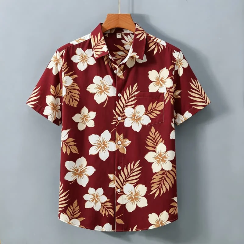 

Men's Fresh Tropical Floral Plant Printed Short Sleeved Shirt With pockets, For Casual Gatherings And Fresh Exotic styles.