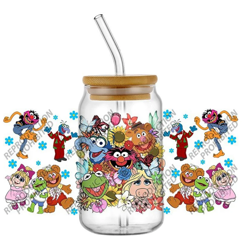 Hotsale Popular The Muppet Show Kermit the Frog 16oz UV DTF 3D Transfer Sticker Decal For Glass Can Cup Craft DIY Gift Creative