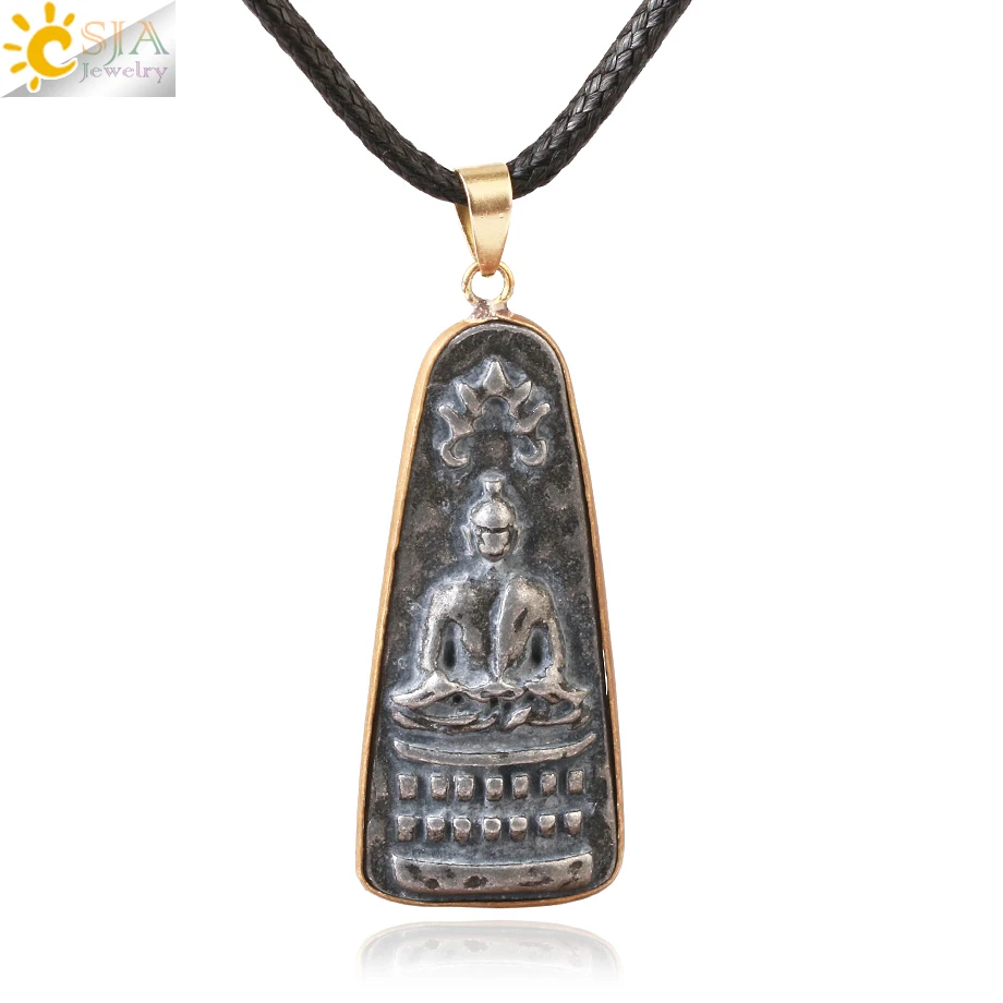 CSJA Thai Amulet Pendants Necklace for Men Women Buddha Spirit Vintage Round Pendant Statement Necklaces Amuletos Jewelry S943