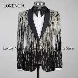 Customized Tassel Ornament Tuxedos Men Suits 2 Pieces Wedding Groom Dinner Party Peaked Lapel Male Prom Blazers Ternos Completo