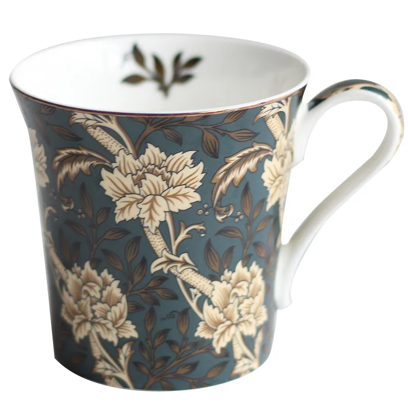 Lightweight Ceramic Milk Tea Cup, Retro European Flower Design, Bone China Mug, 350ml