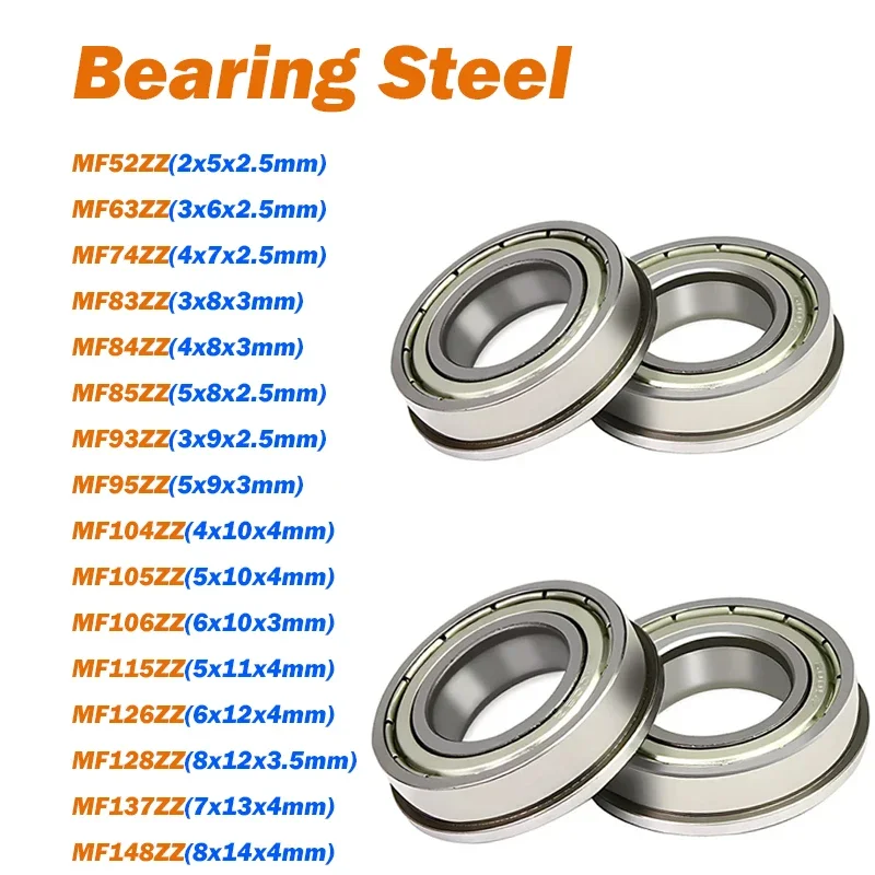 Flanged Miniature Bearings MF52ZZ MF63ZZ MF74ZZ MF83ZZ-MF148ZZ Thin Wall Deep Groove Ball Radial Bearing Double Shielded Bearing