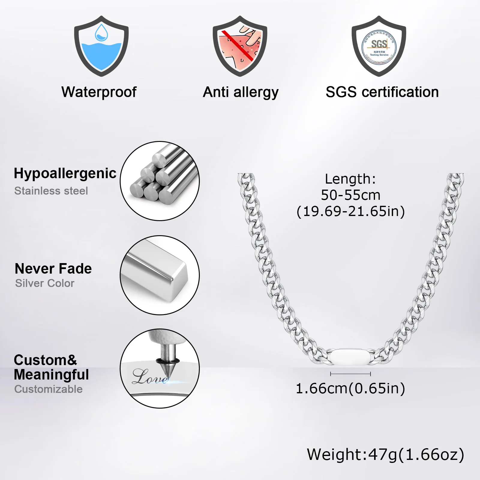 Mens Choker Necklace,Stainless Steel Cuban Link Chain Collar,Trendy Casual Hip Hop Jewelry Gifts for Boys