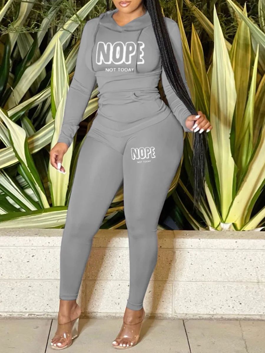 LW Plus Size 2pcs set Letter Print Pants Set long sleeve top Hoodie &skinny pants set Women Casual Two Piece Set Sportswear Suit