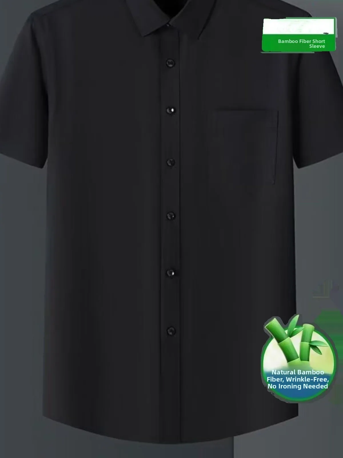 

Business Casual Black Ice Silk Shirt Men's Thin Short Sleeve Anti-Wrinkle Summer No-Iron Shirt Standard Fit Youth Fashion