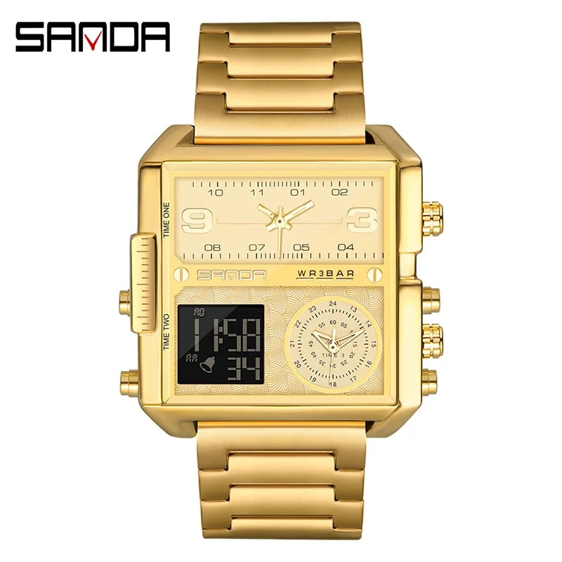 OUTLETSSanda6023-Montre électronique carrée décontractée pour hommes d'affaires, ceinture en acier cool, montre Shoous, mode, livraison gratuite