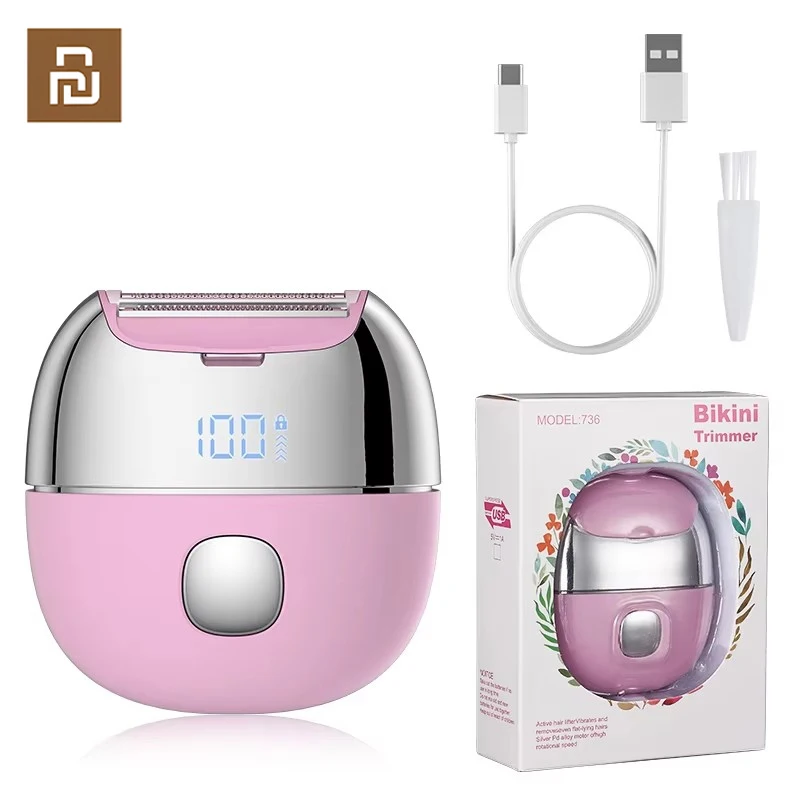 

Xiaomi Youpin 736 Lady Shaver Trimmer Wet Dry Detachable Head Pink Portable Electric Hair Removal Kit for Thighs Armpits Face