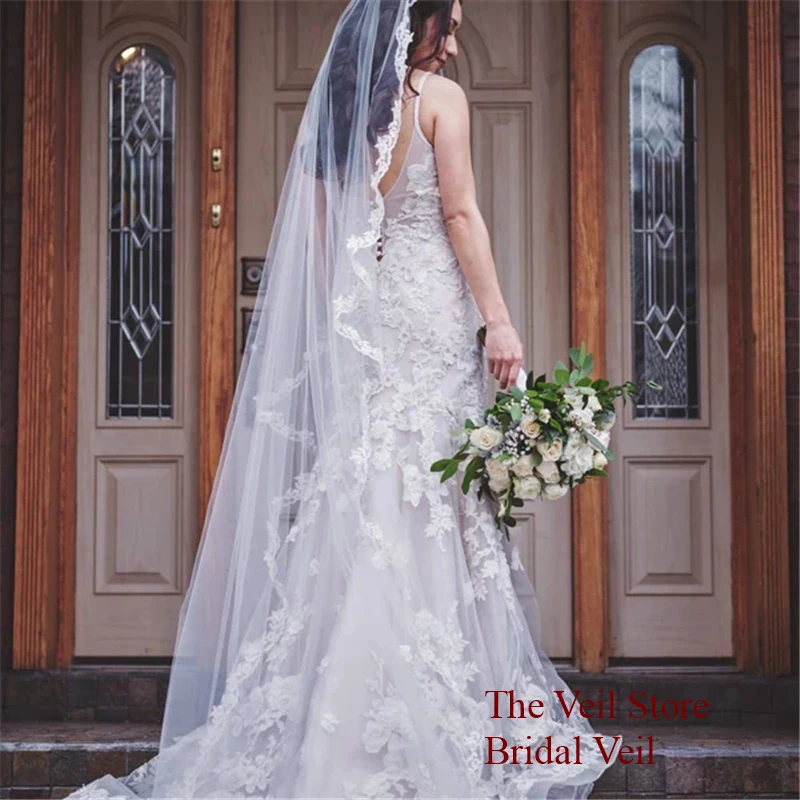 

Кружево с косточкой шантильи Мантилья Свадебная фата Аксессуары для невест Католическая длинная соборная тюль цвета слоновой кости Короткая отделка