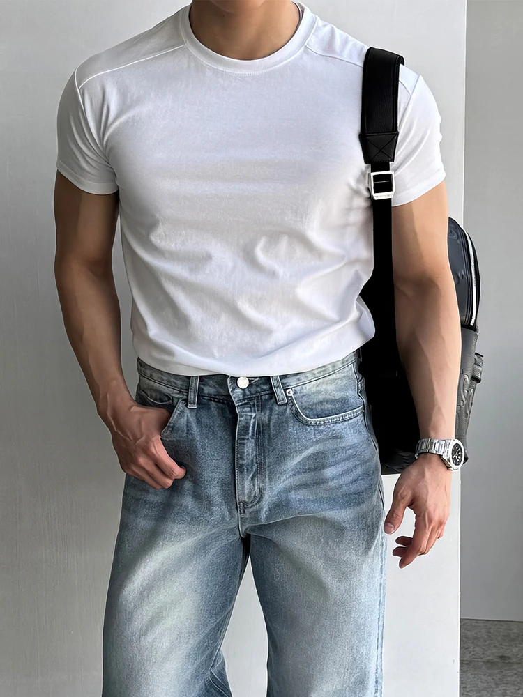 

White Spliced ort Sve T-irt Men's Summer Sport Fitn Muscle ow Heavyweight Versatile High Quali Base irt