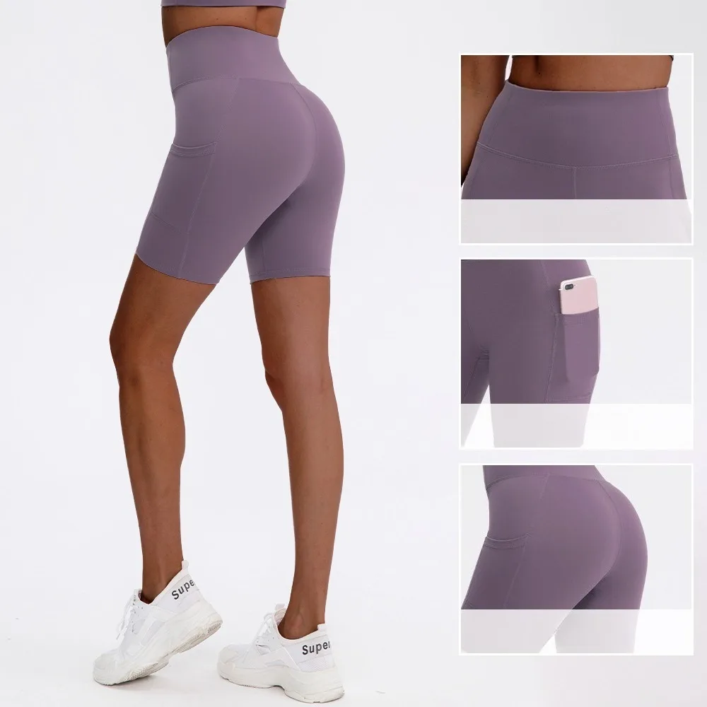 `Women Naked‑Feel Nylon Yoga Biker Shorts with Pockets Double‑Side Stretch Fitted Training Shorts for Fitness Workout Sports`