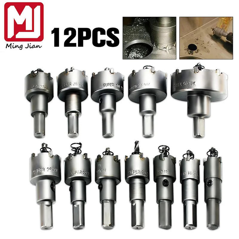 12Pcs 15mm-50mm Metal Hole Saw Tooth Kit Drill Bit Set Stainless Steel Alloy Wood Cutter Universal Metal Cutter Tool