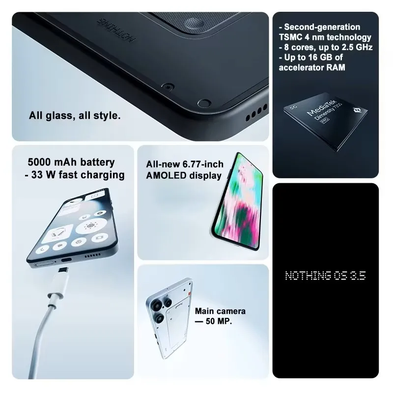 Nothing Phone (3A) Lite 50MP Camera 6.77″ AMOLED 120Hz Mediatek Dimensity 7300 Pro5G 5000mAh 3