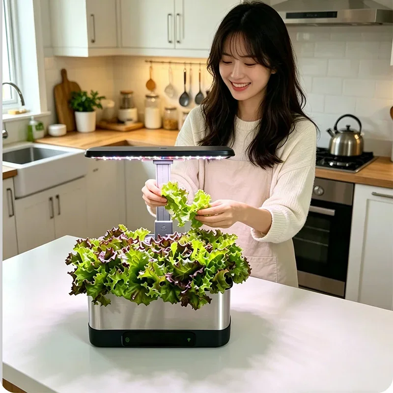 Hydroponic Growing System Kit App-Controlled Indoor Smart Herb Garden Equipped with LED Grow Lights, an Automatic Water Pump