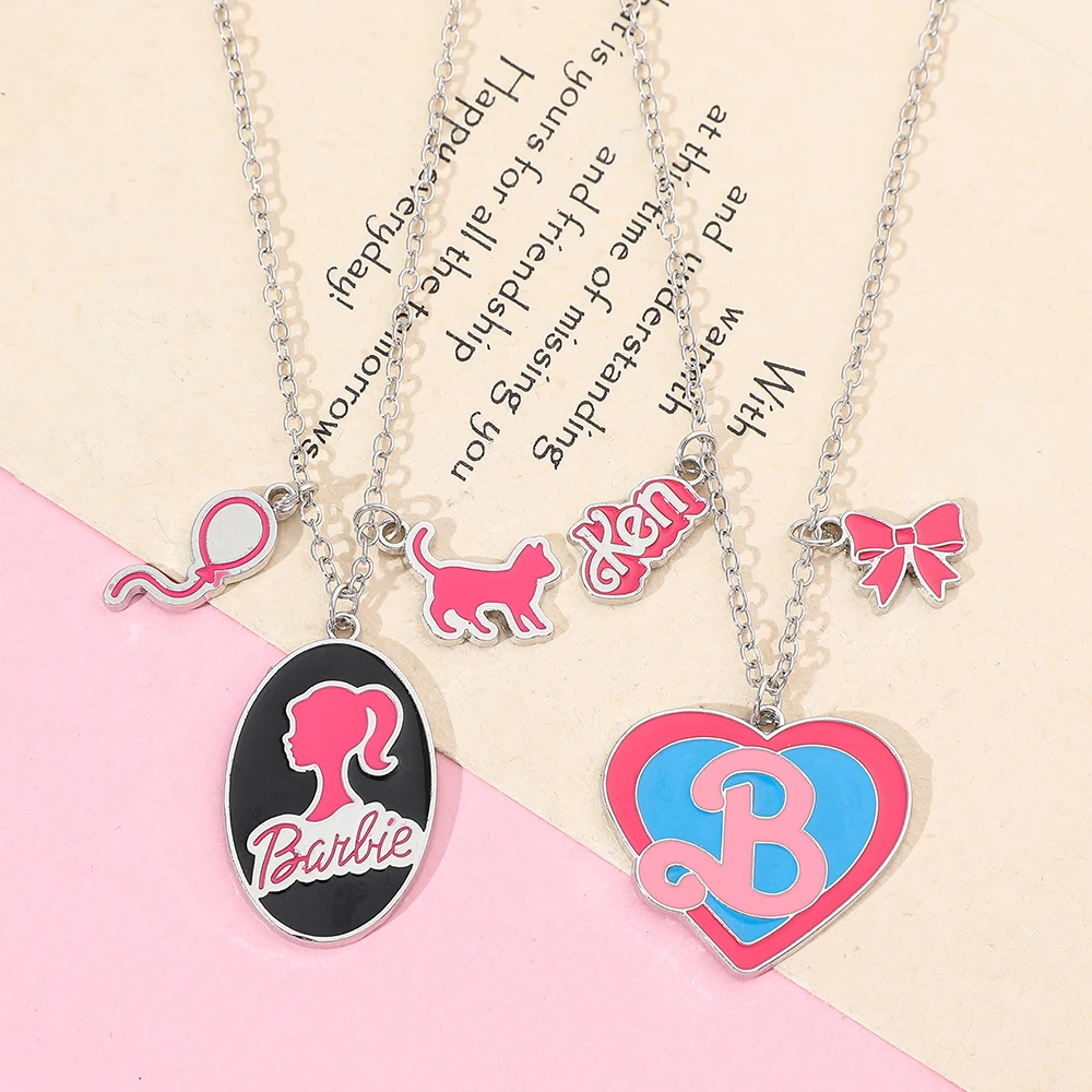 Barbie Princess Fashion Enamel Pendant Necklace Disney Anime Figure Barbie Peripheral Neck Chain Sweet Cute Jewelry for Women