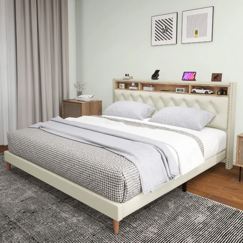 

King Size Bed Frame with Upholstered Headboard