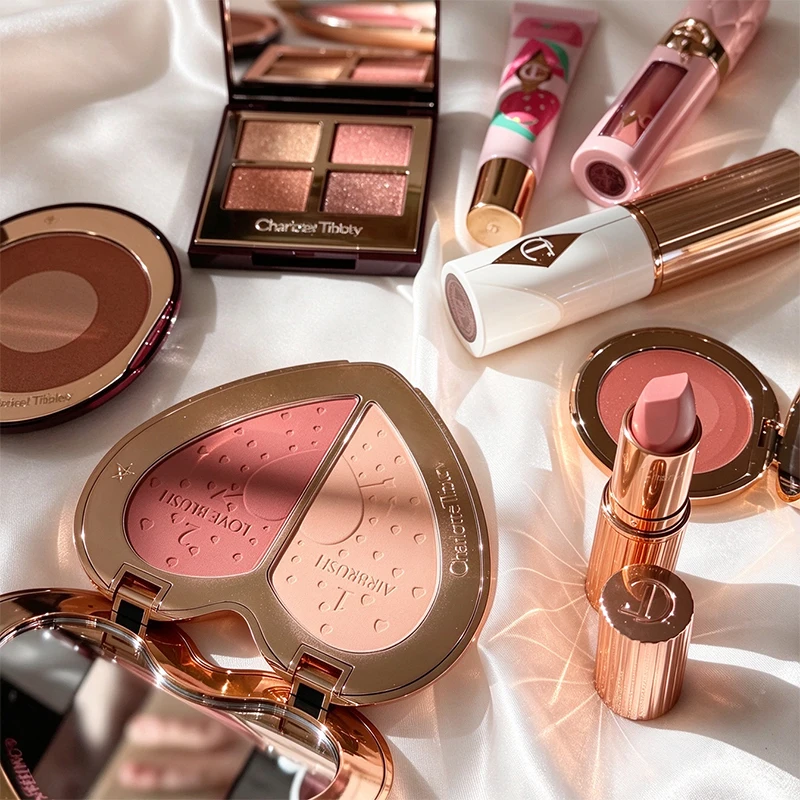 Charlotte Water Light Collagen Lip Gloss Fruit Lip Balm Small Gold Tube Lipstick & Heart-shaped Powder Blusher Tilbury Cosmetics