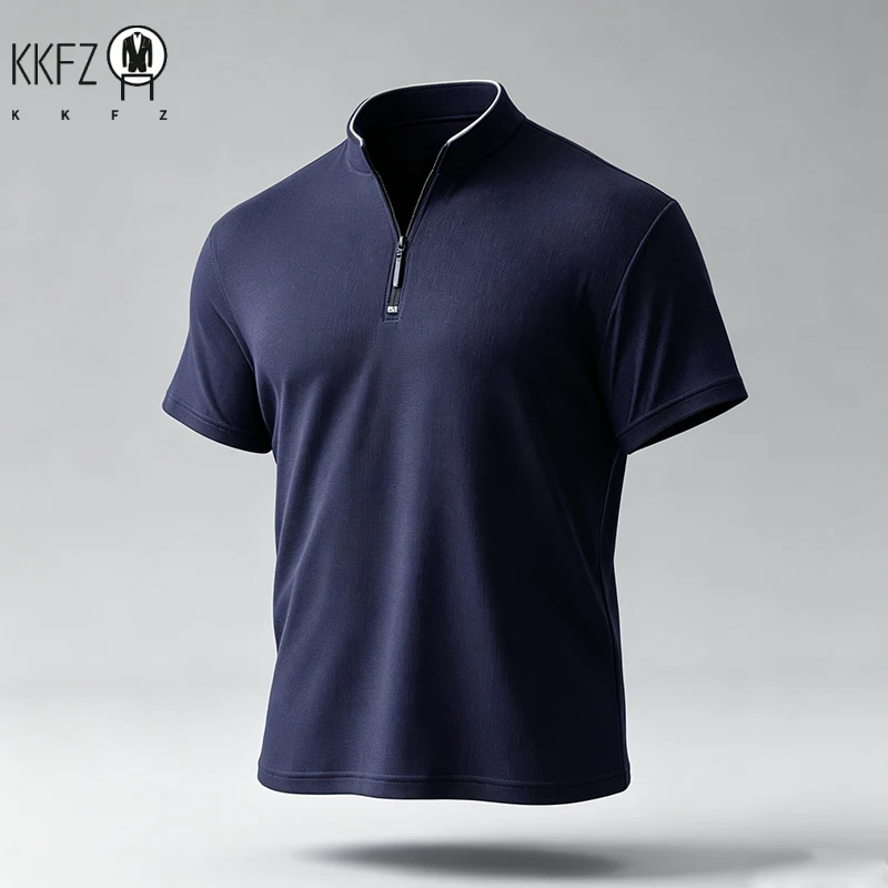 Male Urban Casual Half Zip Long Sleeve Top Stand Collar Comfort Texture For City Commute And Daily Street Matching Look