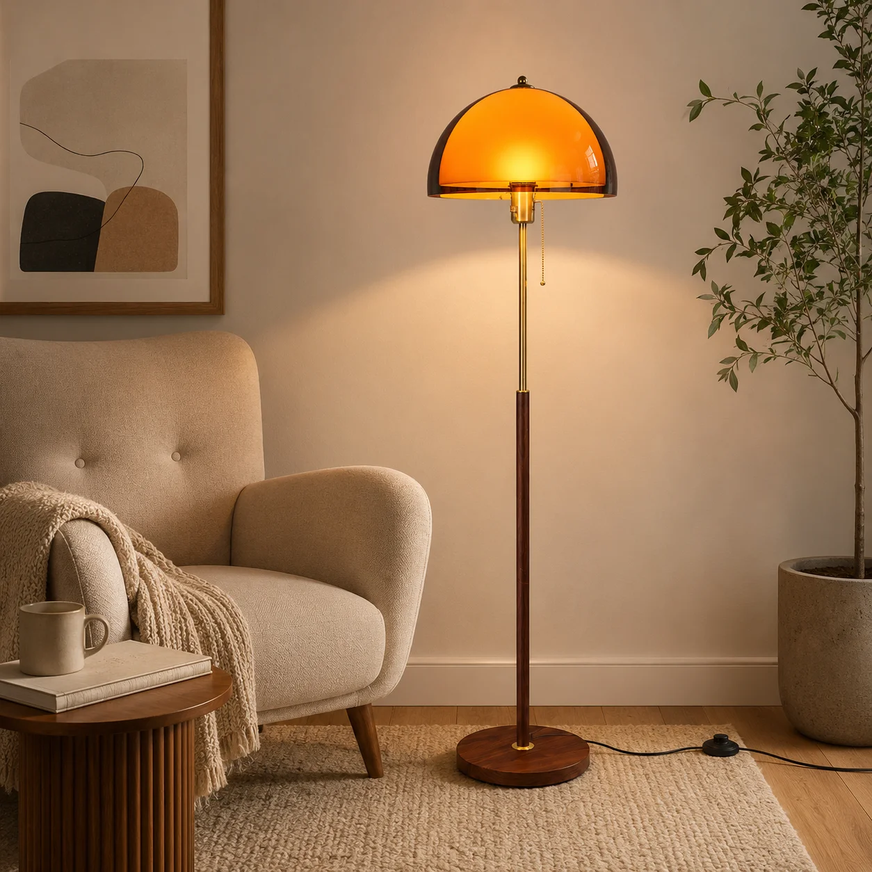 Walnut Color Floor Lamp with Zipper French Mid-century Standing Light Sofa Living Room Bedroom Bedside Decor Home Floor Light