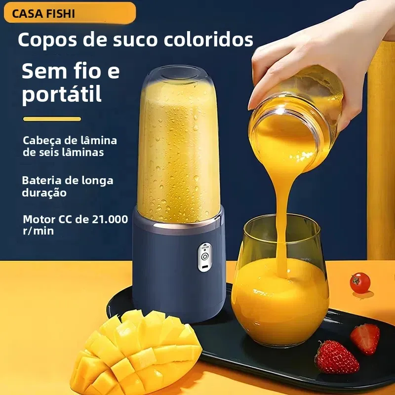Liquidificador Portátil Elétrico com 6 Lâminas, Multifuncional para Sucos, Smoothies, Gelo e Processador de Alimentos