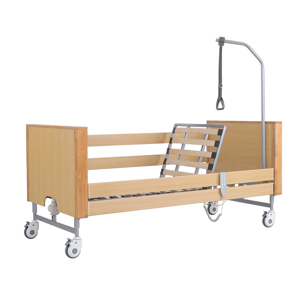 Wooden Headboard Triple Function Electric Hospital Bed-Rail Adjustable Bed with Training Bracket