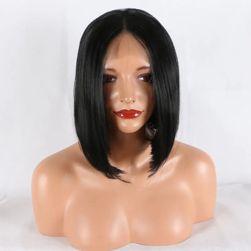 

Jet Black Short Straight Bob Wig Synthetic 13x4 Lace Front Wigs High Quality Heat Resistant Fiber Hair For White Women Daily Use