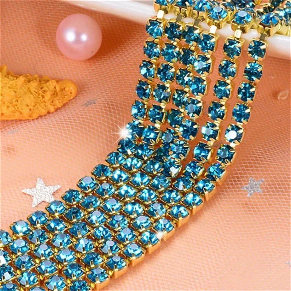 5/10/Yards DIY Rhinestone Chain Denim Gold Bottom Seam Rhinestones For Clothing Decoration Shoes Bag Making