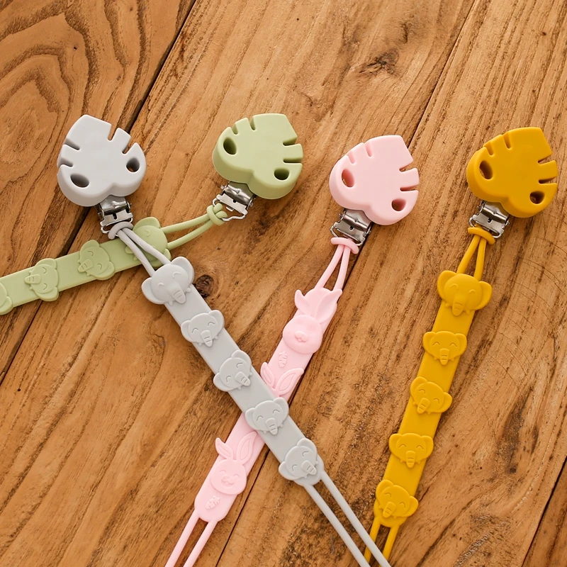 Let\'s Make Silicone Baby Pacifier Chain Monstera Leaf Nipple Holder Anti-drop Pacifier Clip Elephant Soother Chew Newborn Toys