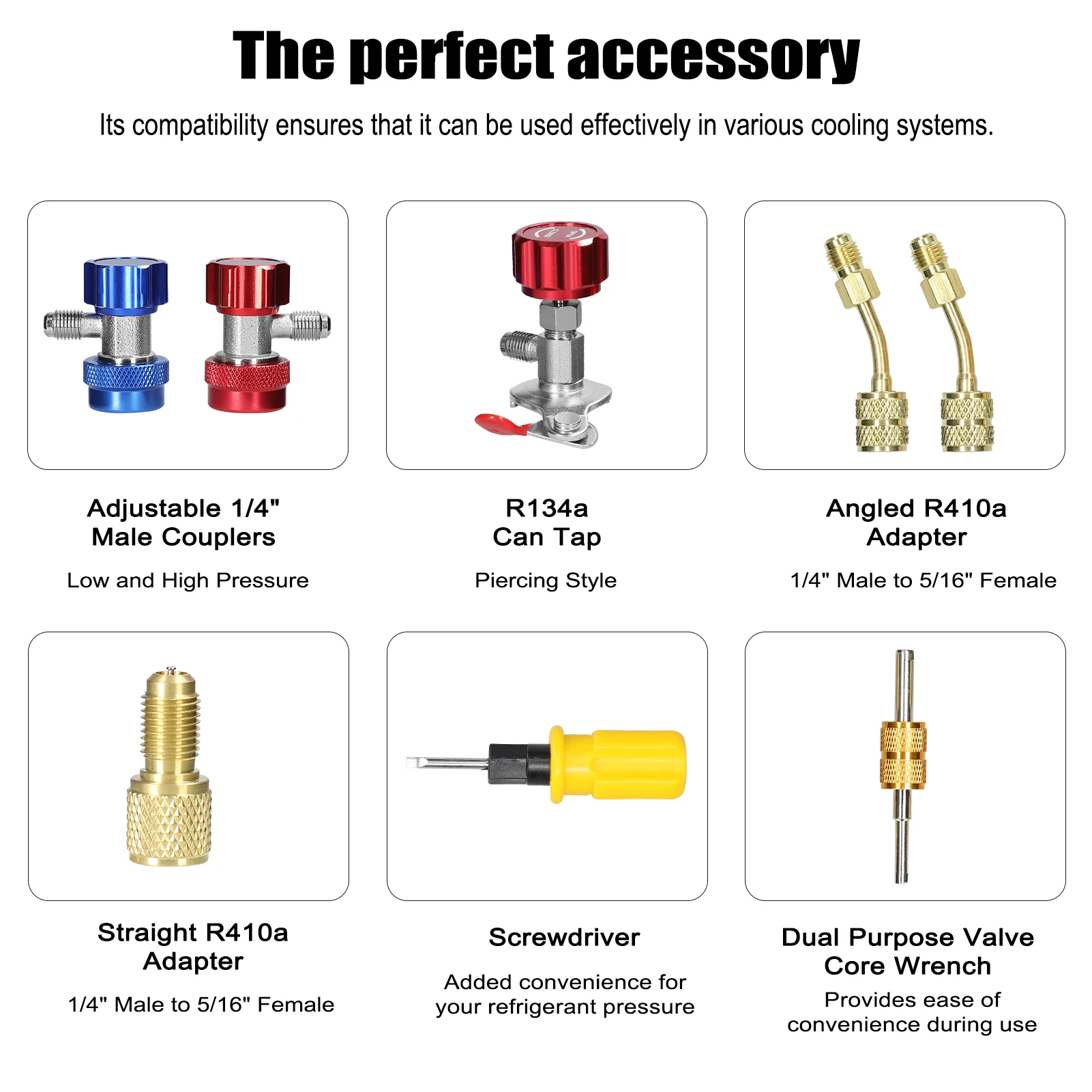 매니폴드 게이지 세트 에어컨 냉매 충전 도구 4방향 이중 값 압력 게이지(5피트 호스 포함) 황동 퀵 커플러