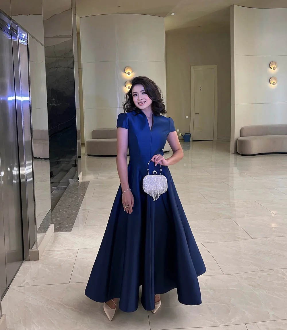 Msikoods-vestidos de noche de satén rojo con cuello en V, sin mangas, con lazo, elegante vestido de fiesta largo hasta el suelo, vestido de fiesta Sexy de línea A personalizado