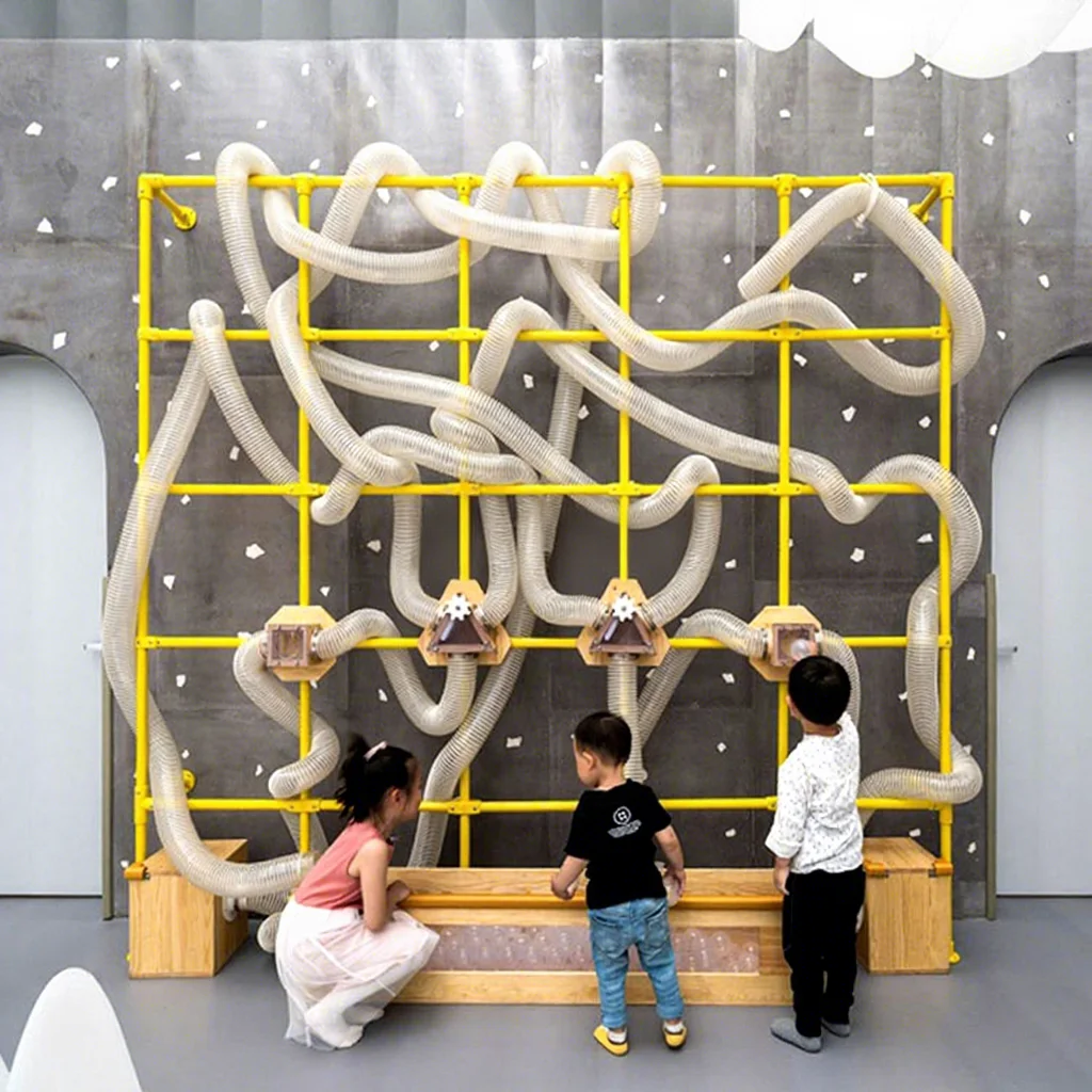 Moetry AIr Maze Scarf Shooter Children Science Museum Exhibits Air Tube Indoor Play Wall Game For Kids