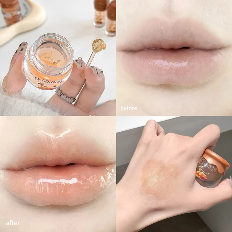 허니 자 립 오일 허니 립 케어 세트, 보습 립 오일 & 각질 제거 밤, 건조한 입술을 위한 영양 트리트먼트, 립 라인 키트