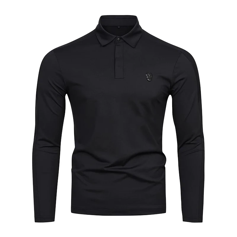 Golf Shirt Men Spring And Autumn Collar Half Buttoned Long Sleeved Golf Wear Solid Color Breathable And Casual Golf Polo Shirt