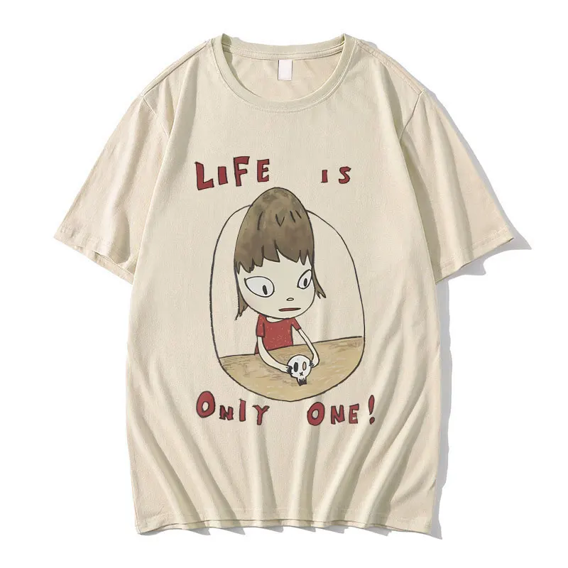 

Yoshitomo Nara Life Is Only One Print T-shirt Japanese Art Aesthetic Girl O-collar T Shirts Men's Casual Oversized Short Sleeve