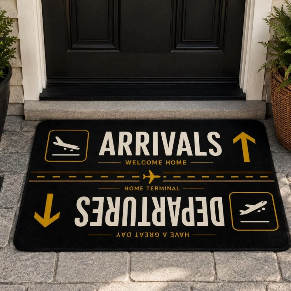 Airport Arrivals Departures Doormat Travel Lover Gift Welcome Rug Creative Letter Print Floor Mat Home Terminal Entrance Rug