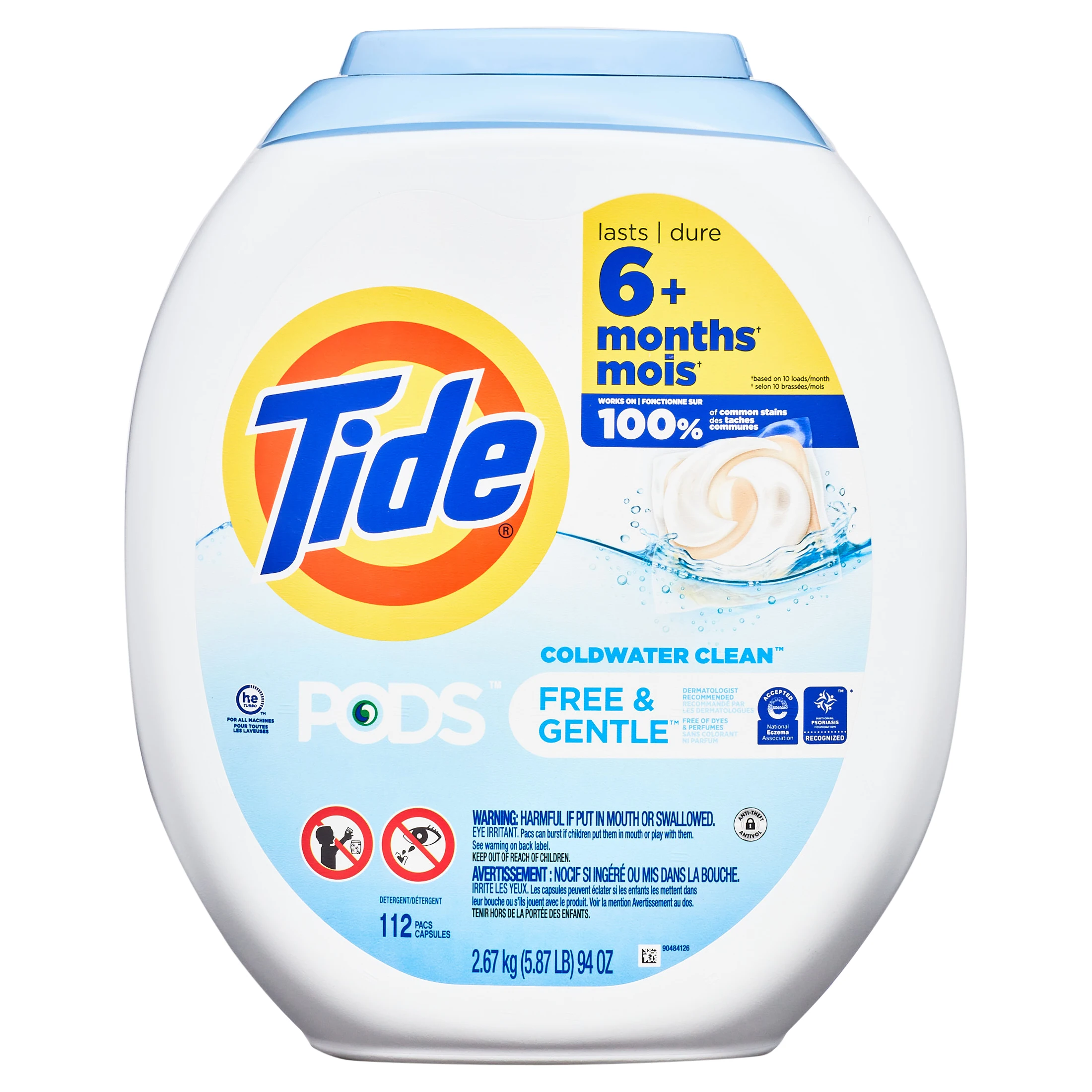 Free & gentle liquid laundry detergent pacs — hypoallergenic, unscented formula, 112-count pack