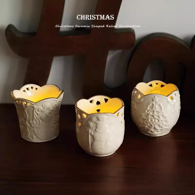 High-end Christmas Relief Gilded Angel Christmas Tree Snowman Candlestick Wax Table Cup