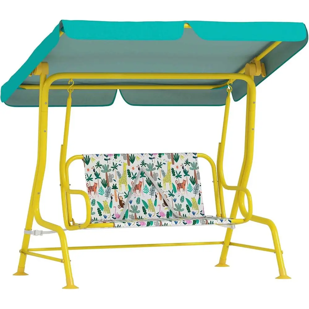 2-Seater Outdoor Porch Swing Chair with Adjustable Safety Belt, Jungle Animal Hanging Swing Bench for Garden, Backyard, Green