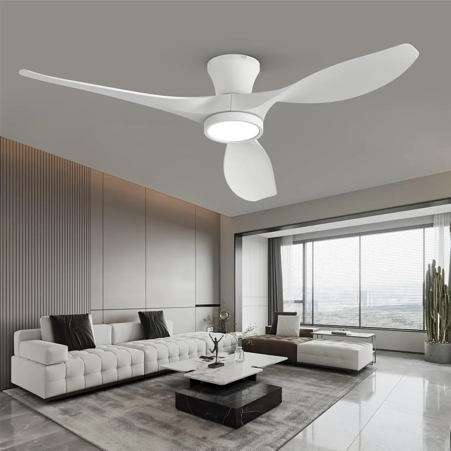 

52 inch Ceiling Fans with Lights Remote Control, Modern Low Profile Ceiling Fan with Quiet Reversible DC Motor for Bedroom Livin