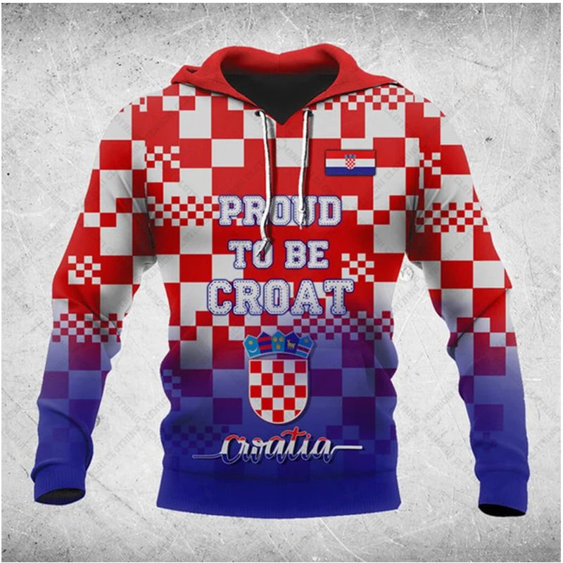 Croatian Flag Emblem 3D Harajuku Print Vintage Fashion Men Women Sports Outdoor Leisure Daily Loose Fitting Comfortable Hoodie