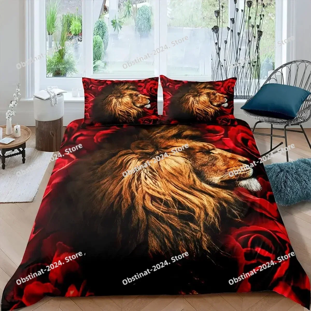 Black Lion Duvet Cover Bed Sheet Pillow Three-Piece Bedding Set