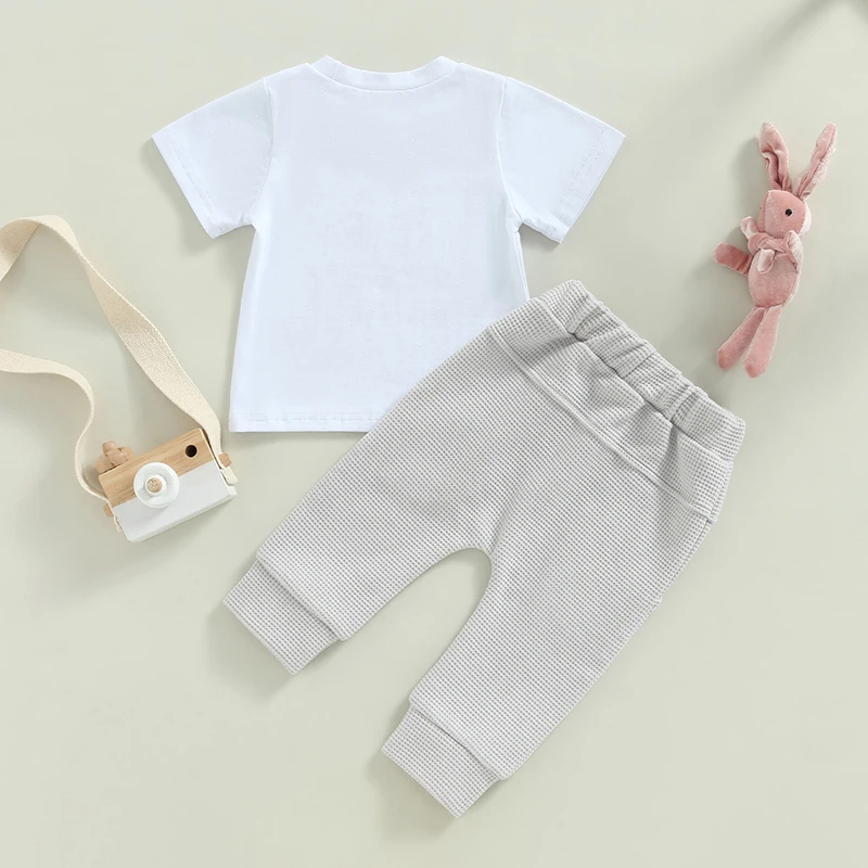 

Toddler Baby Boy Easter Outfits Bunny Rabbit Short Sleeve T-Shirt Tops Jogger Pants Set 2Pcs Spring Summer Clothes