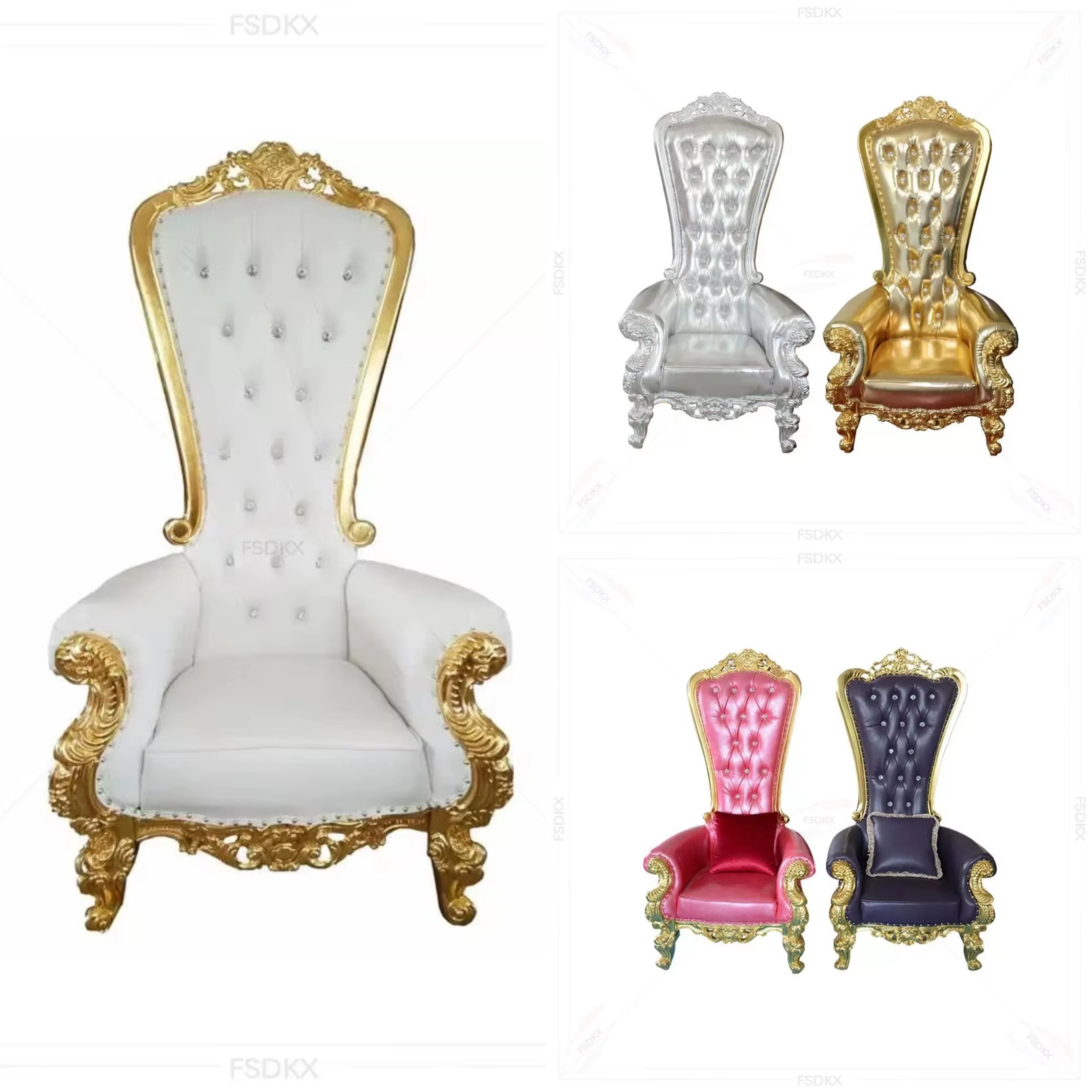 

Royal Furniture Hot Pink PU Fake Leather King Throne Chair Hotel/hall Wedding Chair Throne Chair for Sale High Back Queen Pink