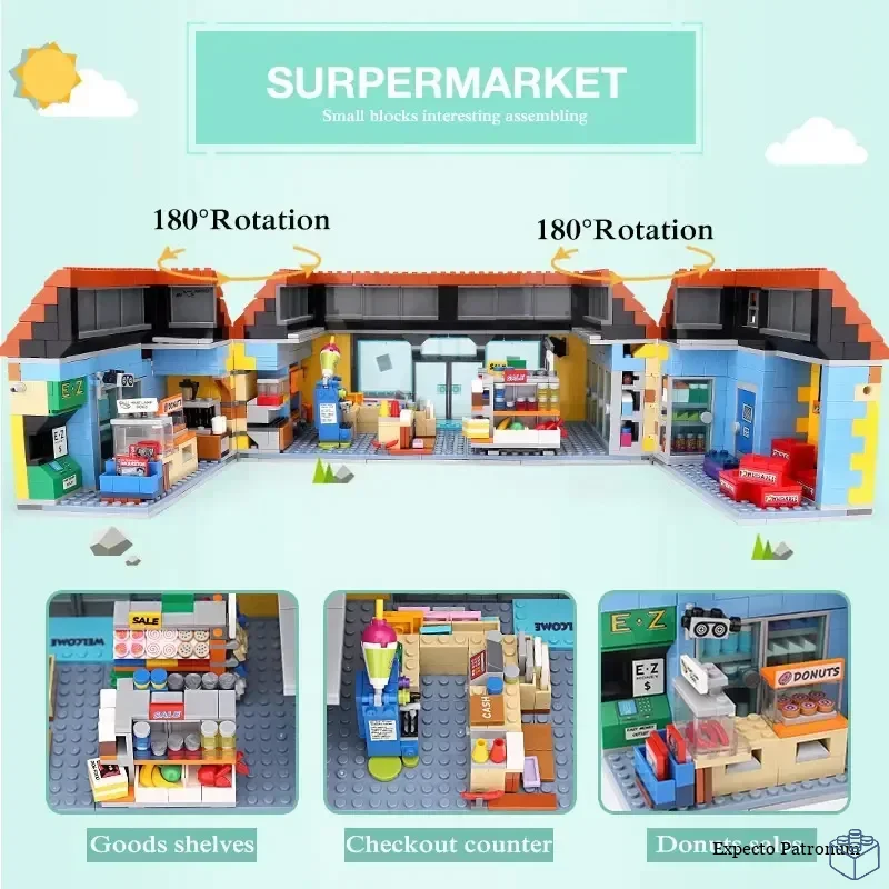 Novo 2179 pçs o kwik e mart loja virginia simpsons conveniência supermercado 71016 bloco de construção modelo aniversário presentes natal