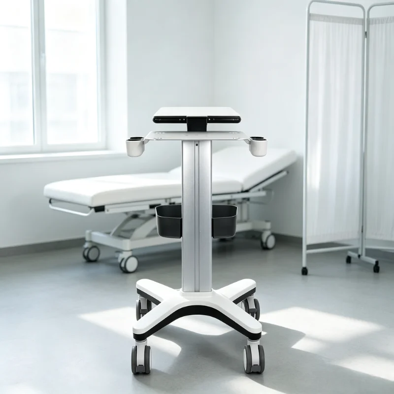 Medical Ultrasound Trolley Cart, Aluminum Alloy Frame, Height Adjustable, Quick Detachable 4 Wheels for Laptop Ultrasound